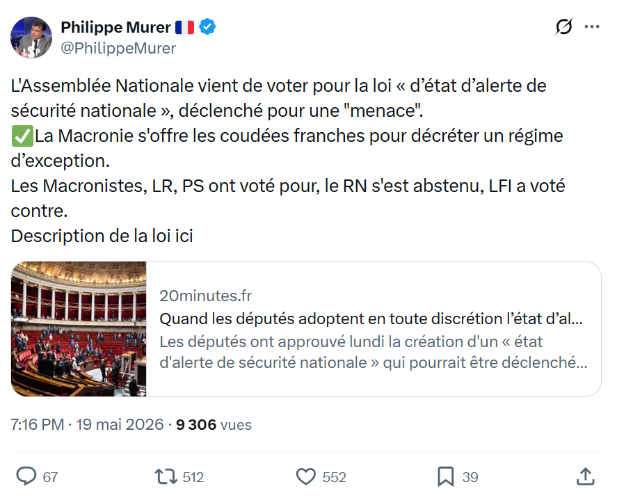 Philippe Murer: L'Assemblée Nationale vient de voter…