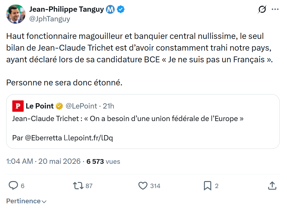 Jean-Philippe Tanguy: Haut fonctionnaire magouilleur et banquier central nullissime…