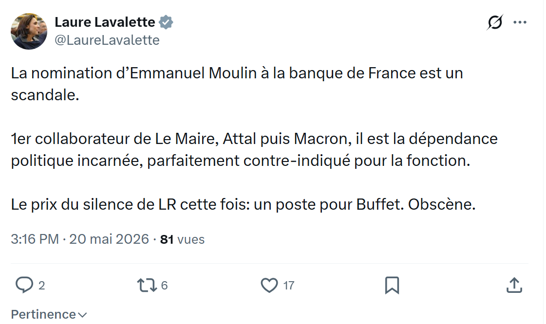 Laure Lavalette: La nomination d’Emmanuel Moulin…