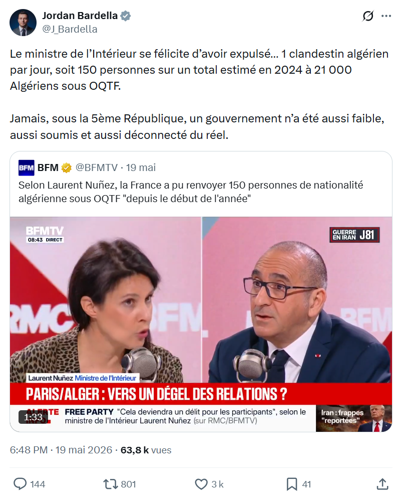 Jordan Bardella: Le ministre de l’Intérieur se félicite…