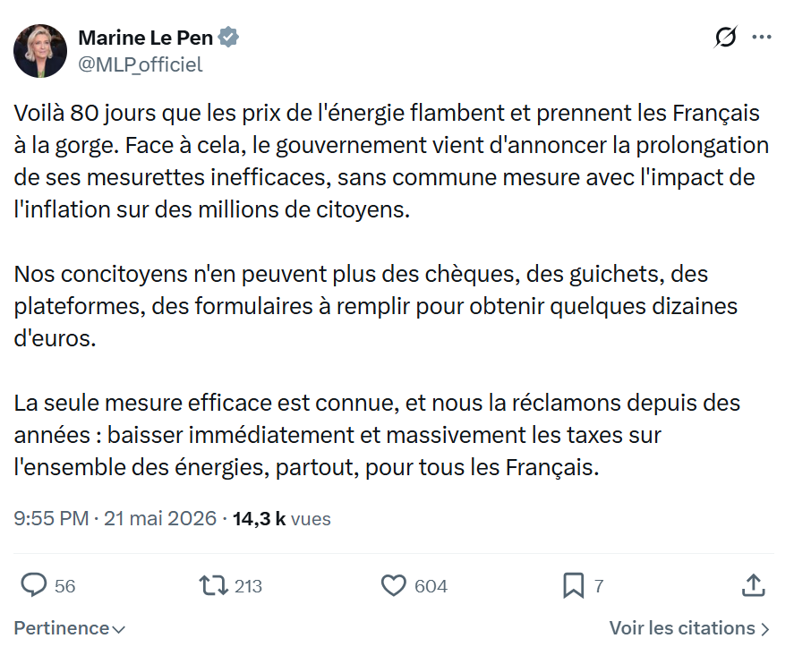 Marine Le Pen: Voilà 80 jours que les...