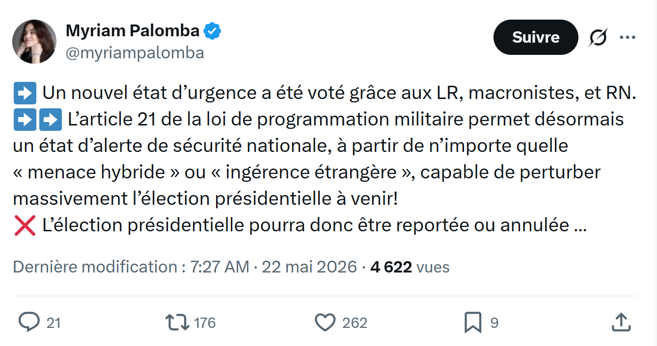 Myriam Palomba: Un nouvel état d’urgence a...
