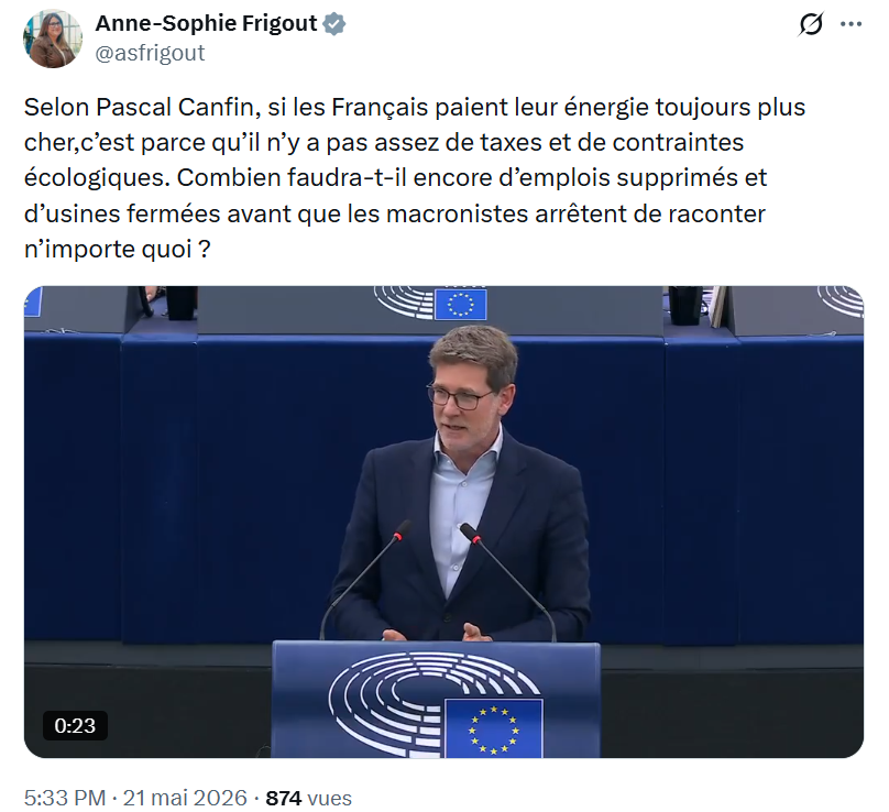 Anne-Sophie Frigout: Selon Pascal Canfin, si les...