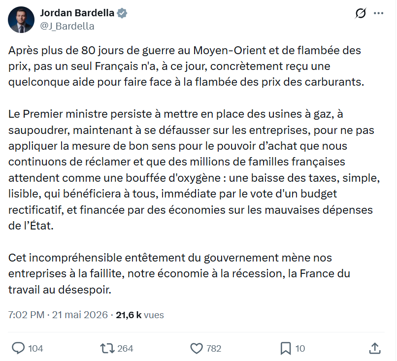 Jordan Bardella: Après plus de 80 jours de...