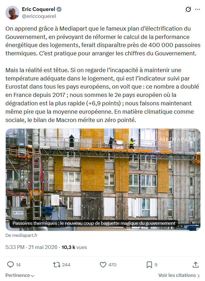 Eric Coquerel: On apprend grâce à Mediapart...