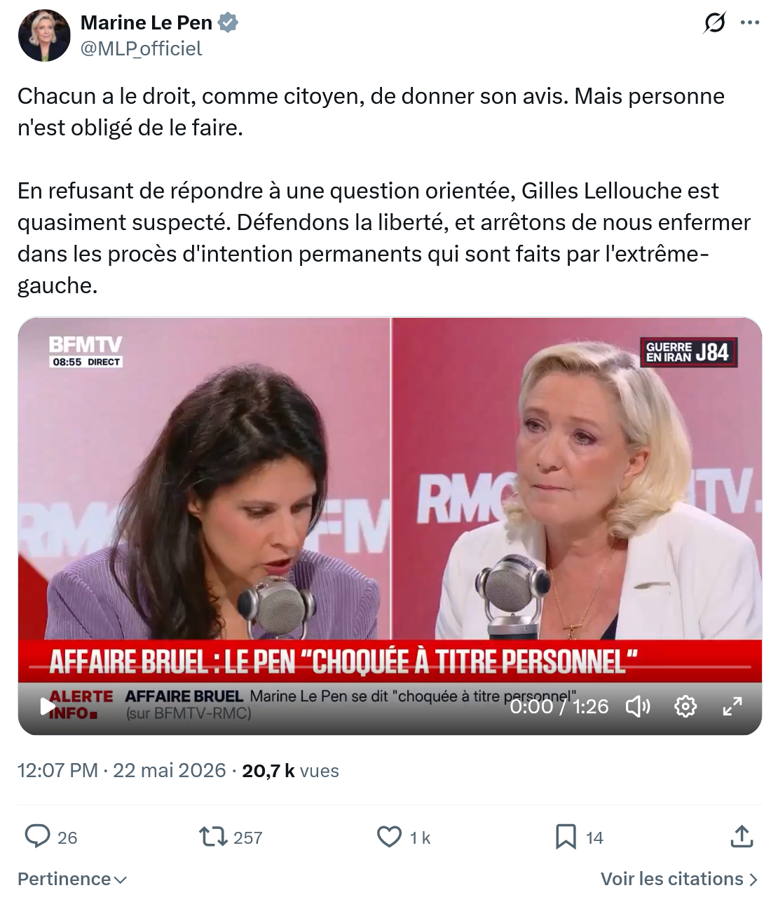 Marine Le Pen: Chacun a le droit…