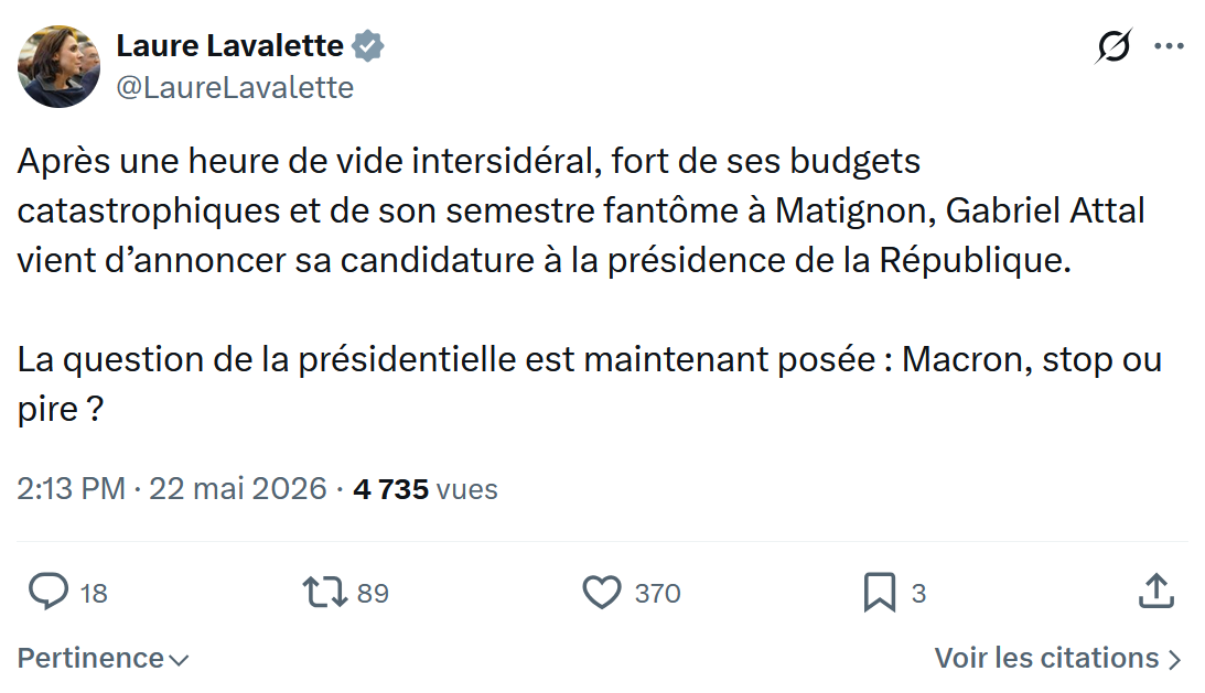 Laure Lavalette: Après une heure de vide intersidéral…
