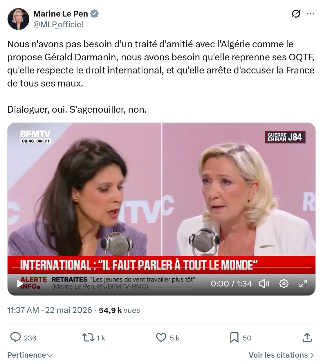Marine Le Pen: Nous n'avons pas besoin…