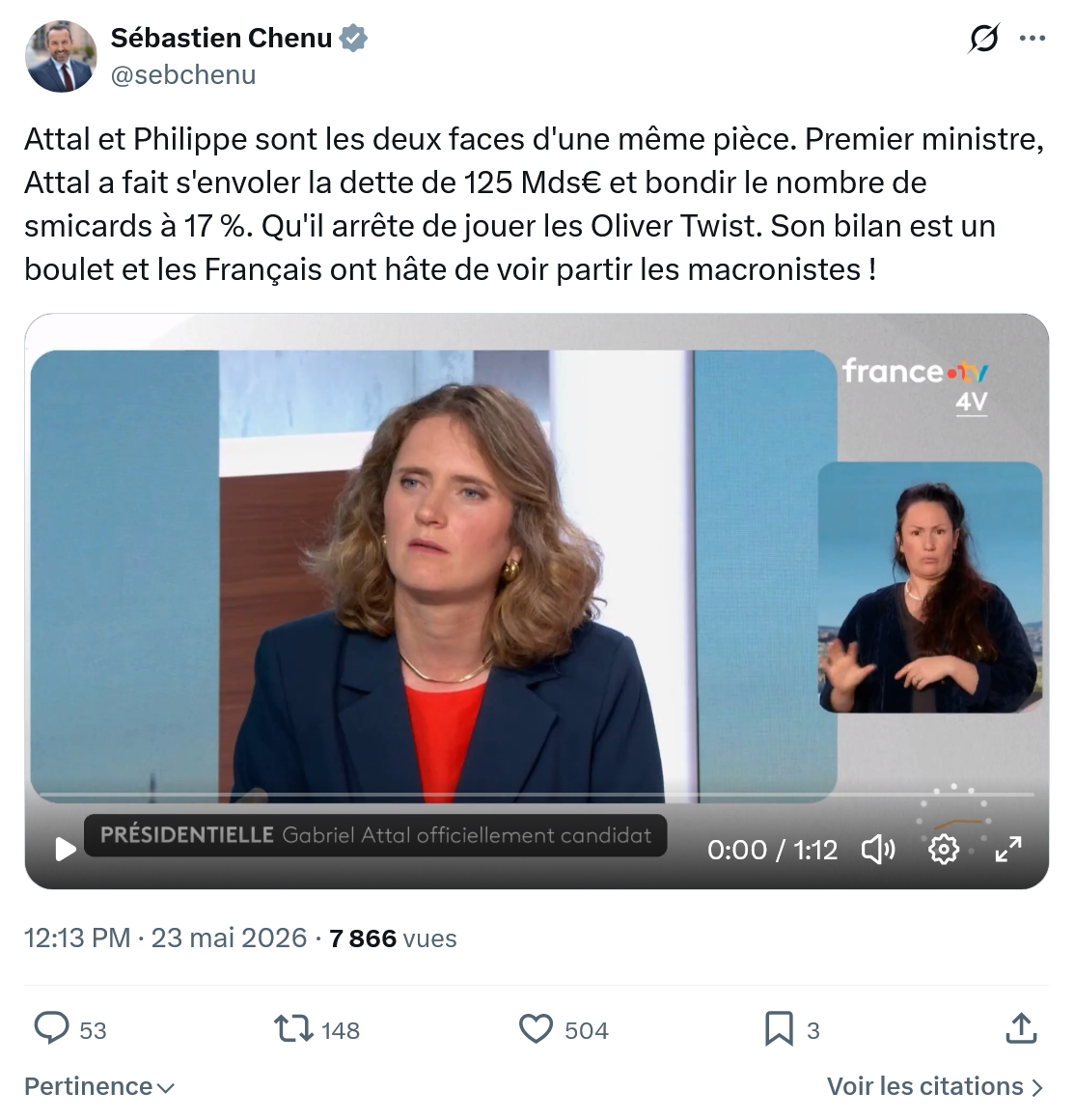 Sébastien Chenu: Attal et Philippe sont les deux faces…
