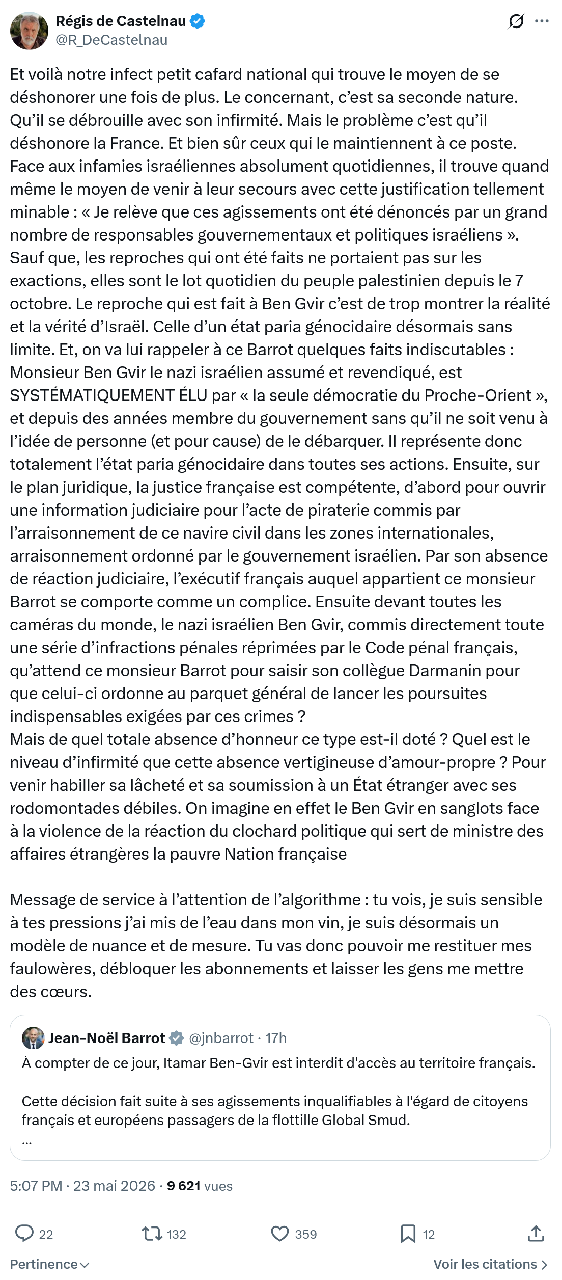 Régis de Castelnau: Et voilà notre infect petit cafard…