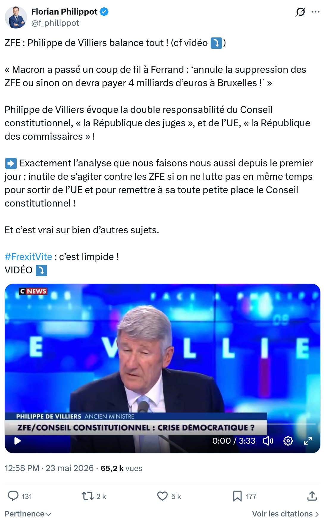 Florian Philippot: ZFE : Philippe de Villiers balance tout…