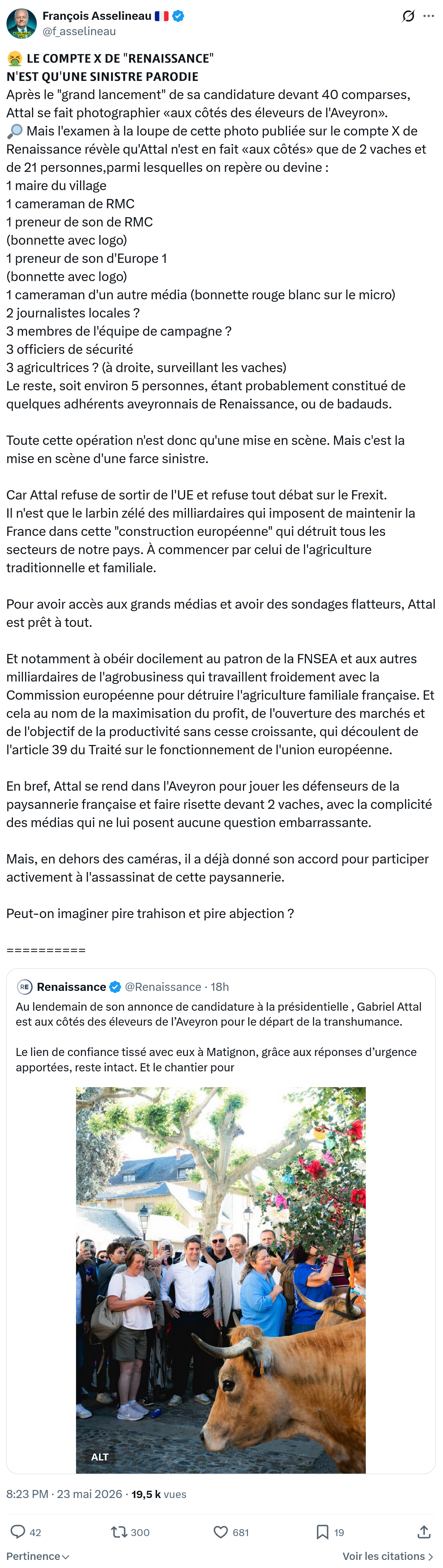 Francois Asselineau: 𝗟𝗘 𝗖𝗢𝗠𝗣𝗧𝗘 𝗫 𝗗𝗘 "𝗥𝗘𝗡𝗔𝗜𝗦𝗦𝗔𝗡𝗖𝗘"…