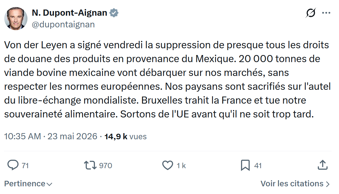 Nicolas Dupont-Aignan: Von der Leyen a signé vendredi…