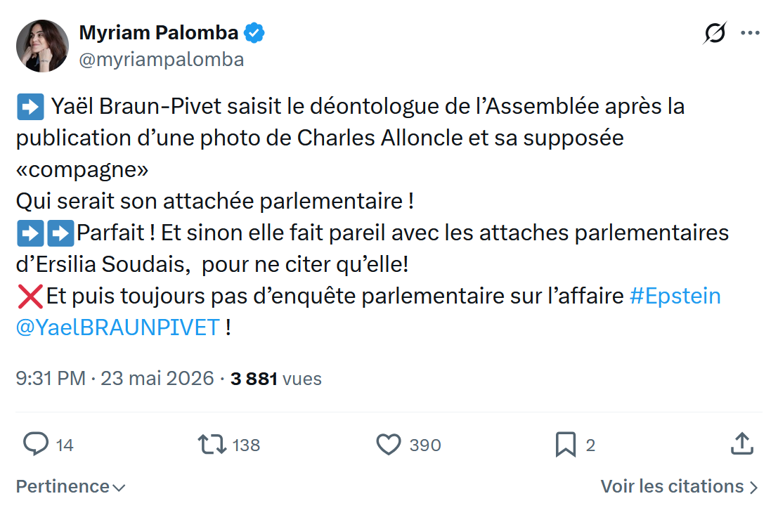 Myriam Palomba: Yaël Braun-Pivet saisit le déontologue…