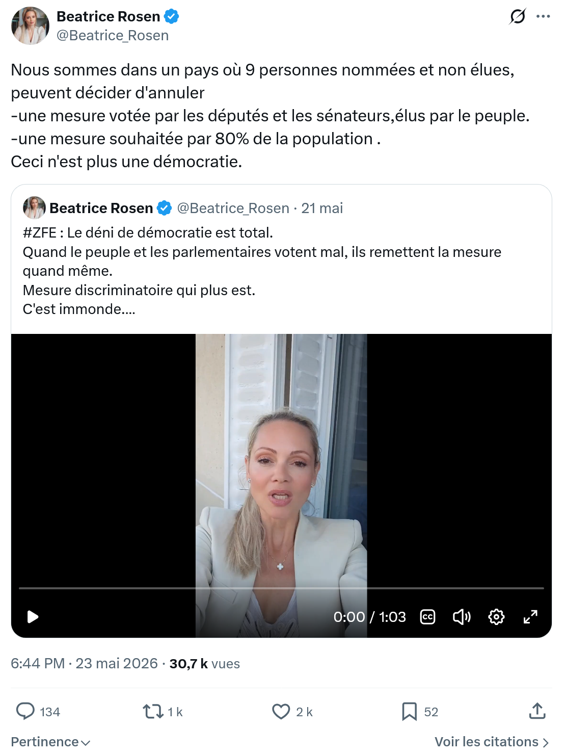Béatrice Rosen: Nous sommes dans un pays où 9 personnes…