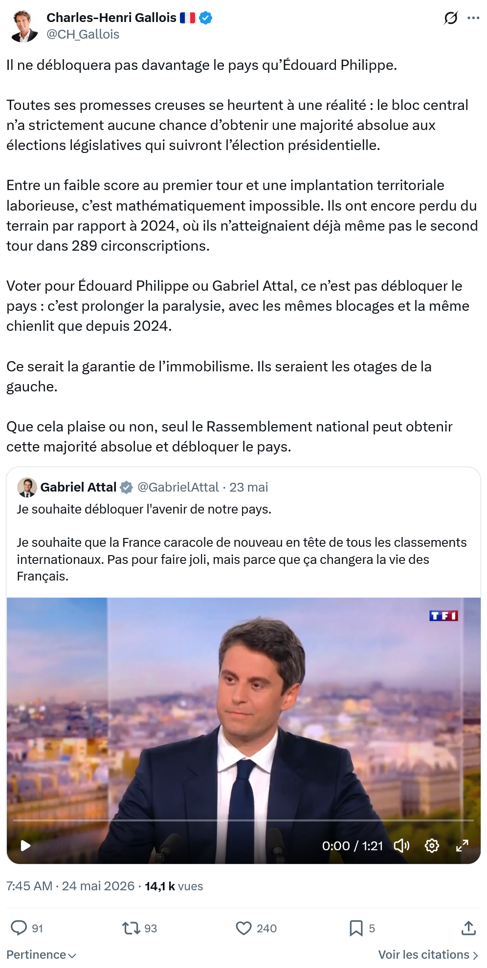 Charles-Henri Gallois: Il ne débloquera pas davantage…