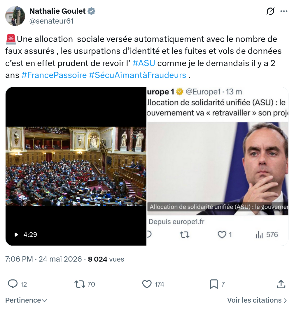 Nathalie Goulet: Une allocation  sociale versée automatiquement…
