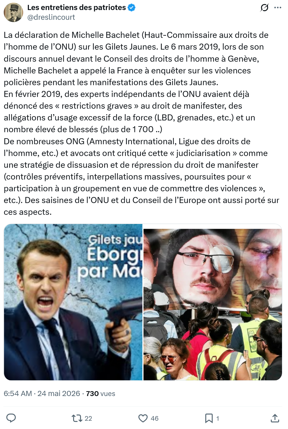 Marquis de Dreslincourt: La déclaration de Michelle Bachelet…