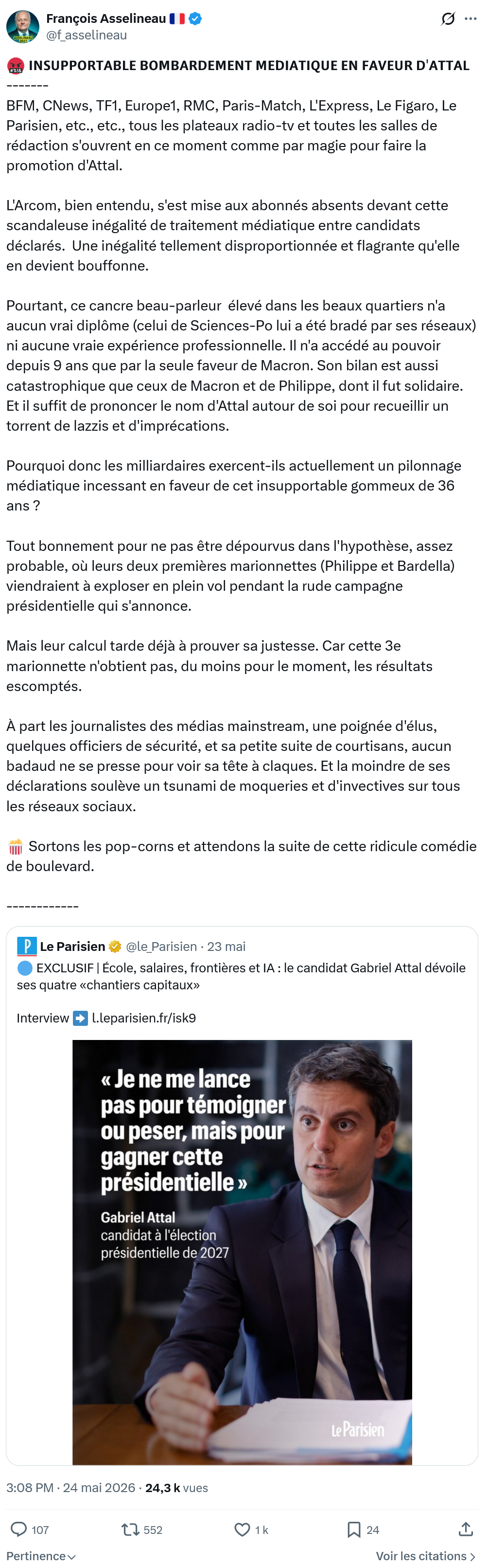 Francois Asselineau: 𝗜𝗡𝗦𝗨𝗣𝗣𝗢𝗥𝗧𝗔𝗕𝗟𝗘 𝗕𝗢𝗠𝗕𝗔𝗥𝗗𝗘𝗠𝗘𝗡𝗧 𝗠𝗘́𝗗𝗜𝗔𝗧𝗜𝗤𝗨𝗘…