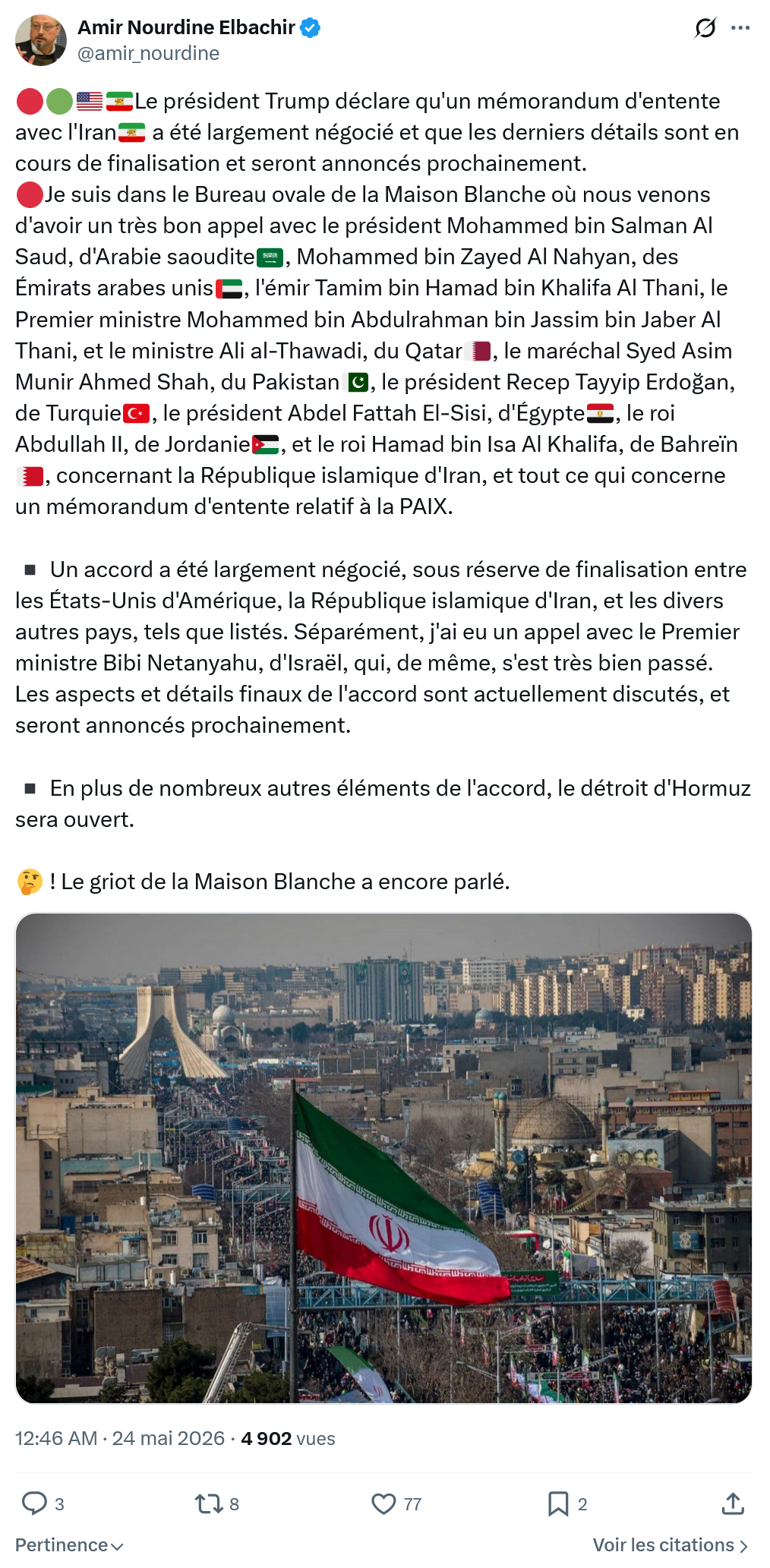 Amir Nourdine Elbachir: Le président Trump déclare qu'un mémorandum…