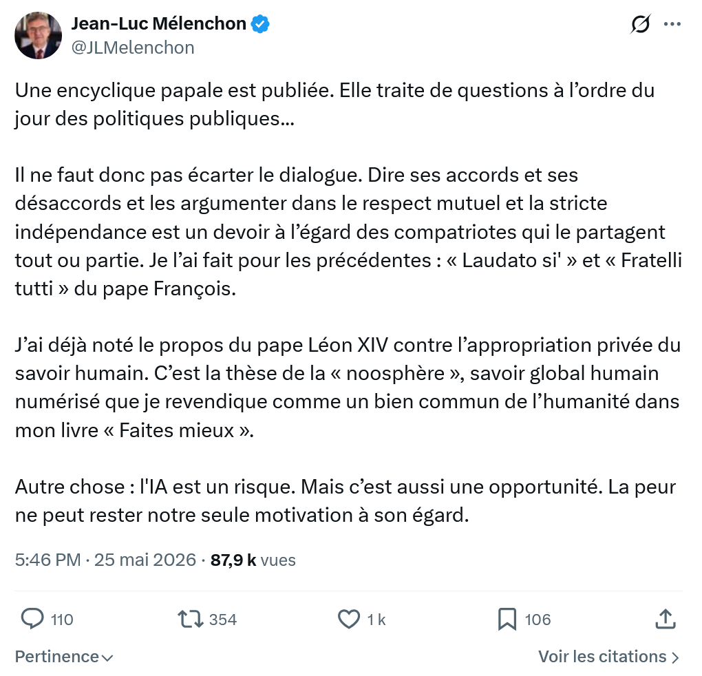 Jean-Luc Mélenchon: Une encyclique papale est publiée…