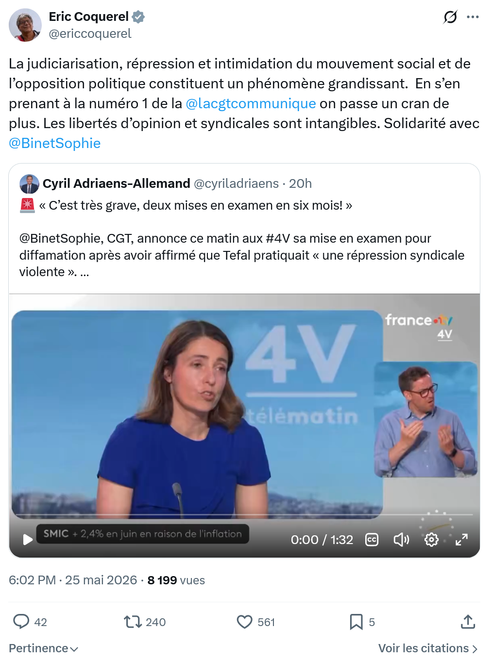 Eric Coquerel: La judiciarisation, répression et intimidation…