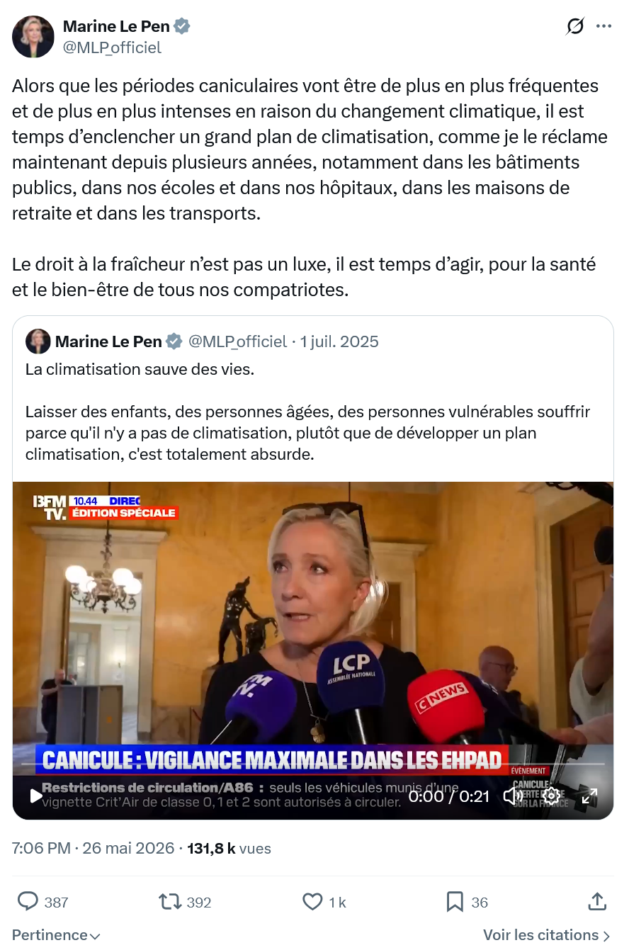 Marine Le Pen: Alors que les périodes caniculaires…