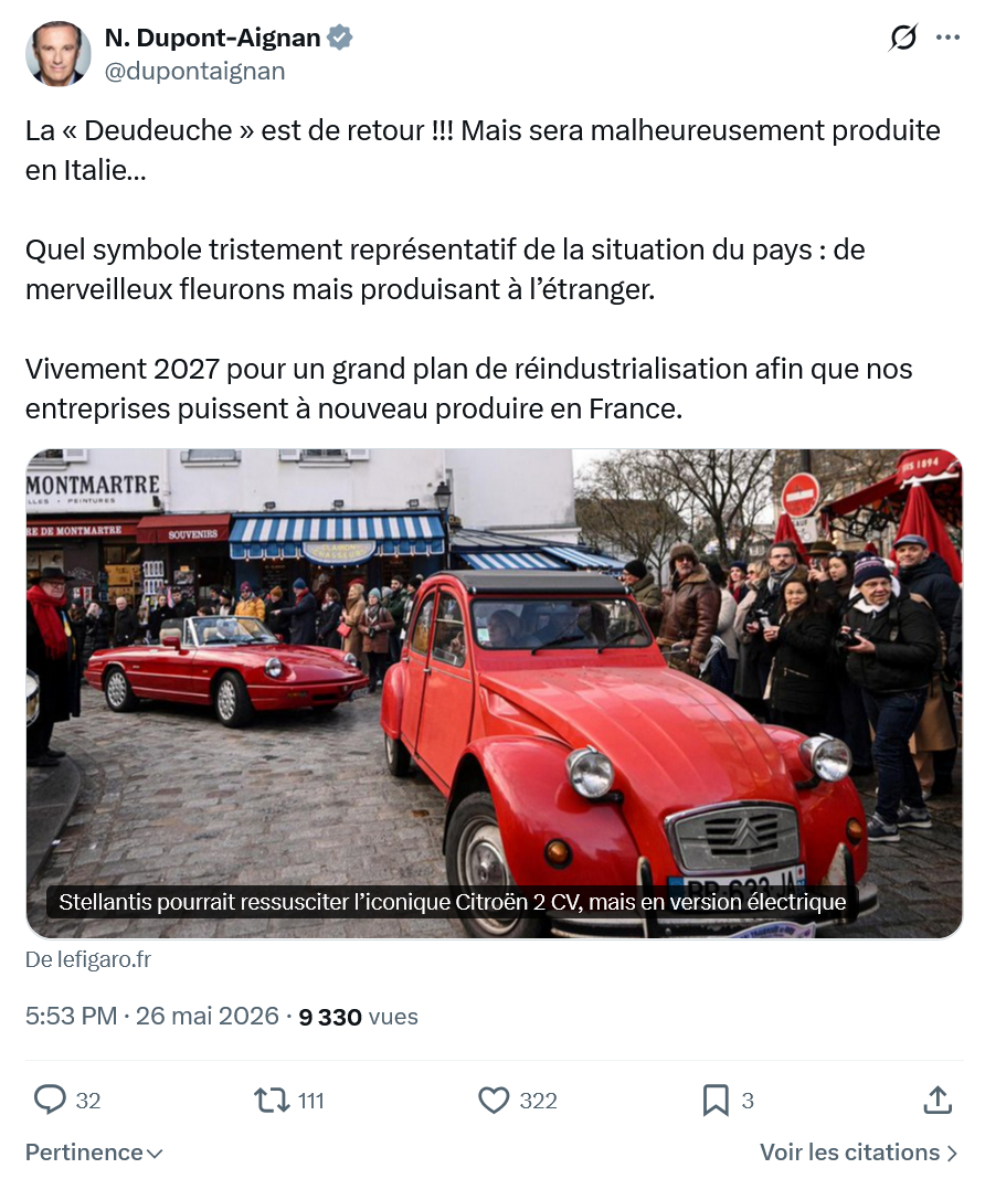 Nicolas Dupont-Aignan: La « Deudeuche » est de retour…
