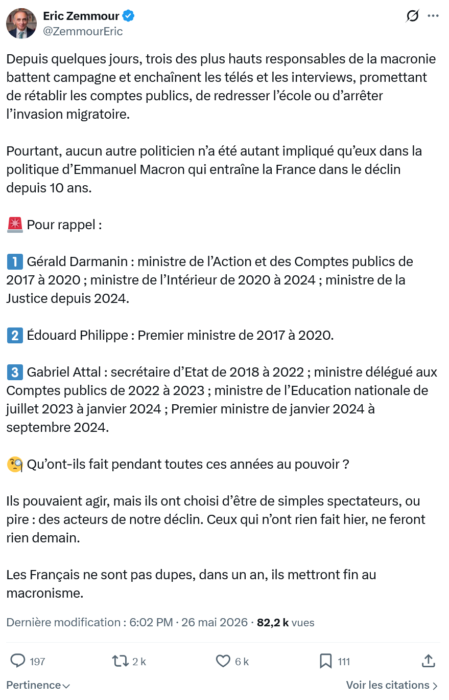 Eric Zemmour: Depuis quelques jours…