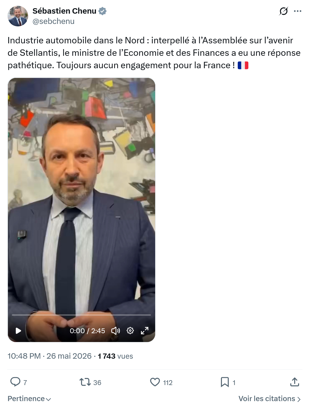 Sébastien Chenu: Industrie automobile dans le Nord…