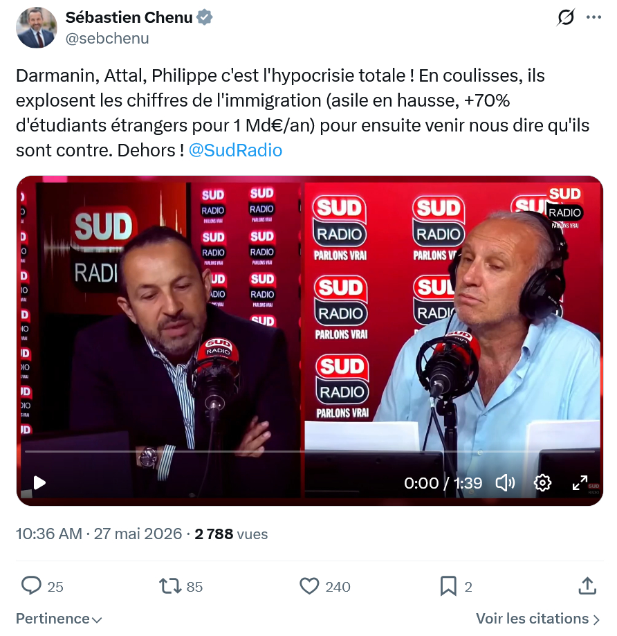 Sébastien Chenu: Darmanin, Attal, Philippe c'est l'hypocrisie totale…