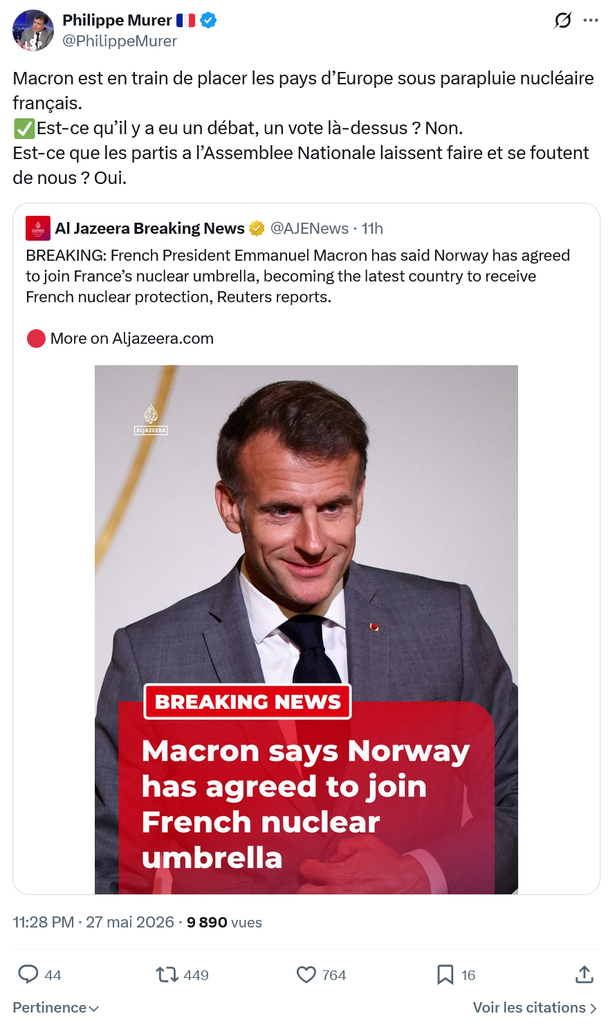Philippe Murer: Macron est en train de placer…