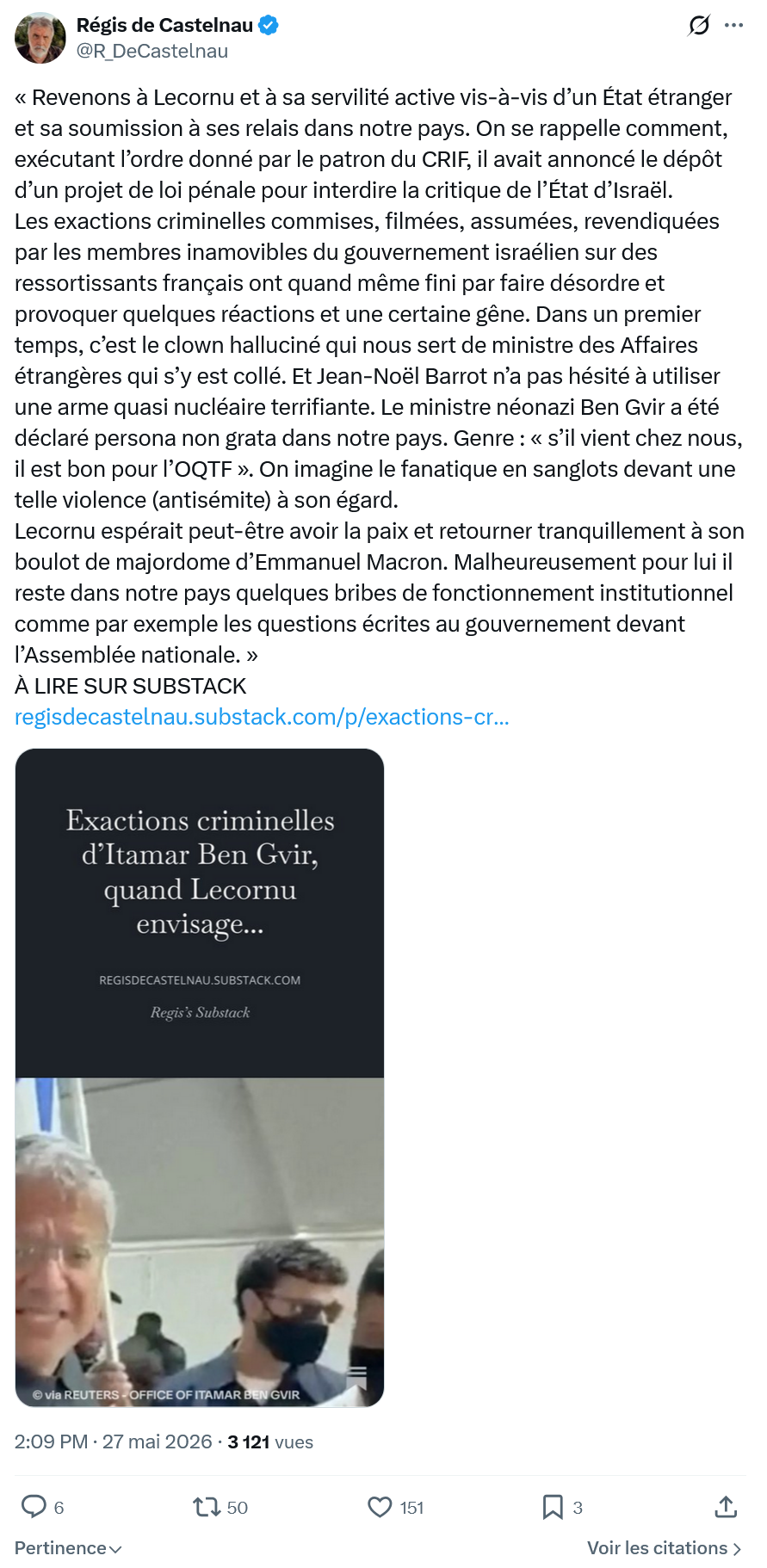 Régis de Castelnau: Revenons à Lecornu et à sa servilité…