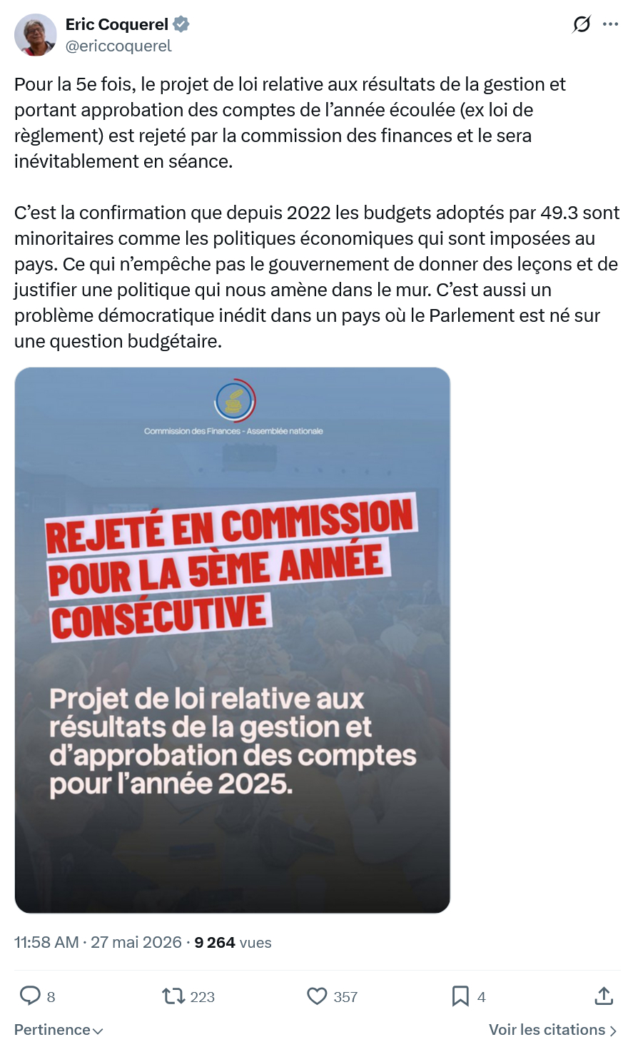 Eric Coquerel: Pour la 5e fois…