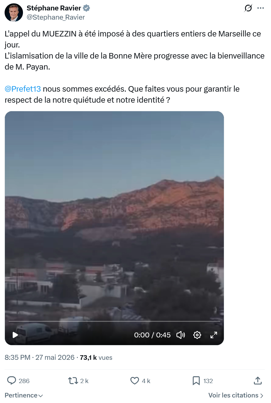 Stéphane Ravier: L'appel du MUEZZIN à été imposé…