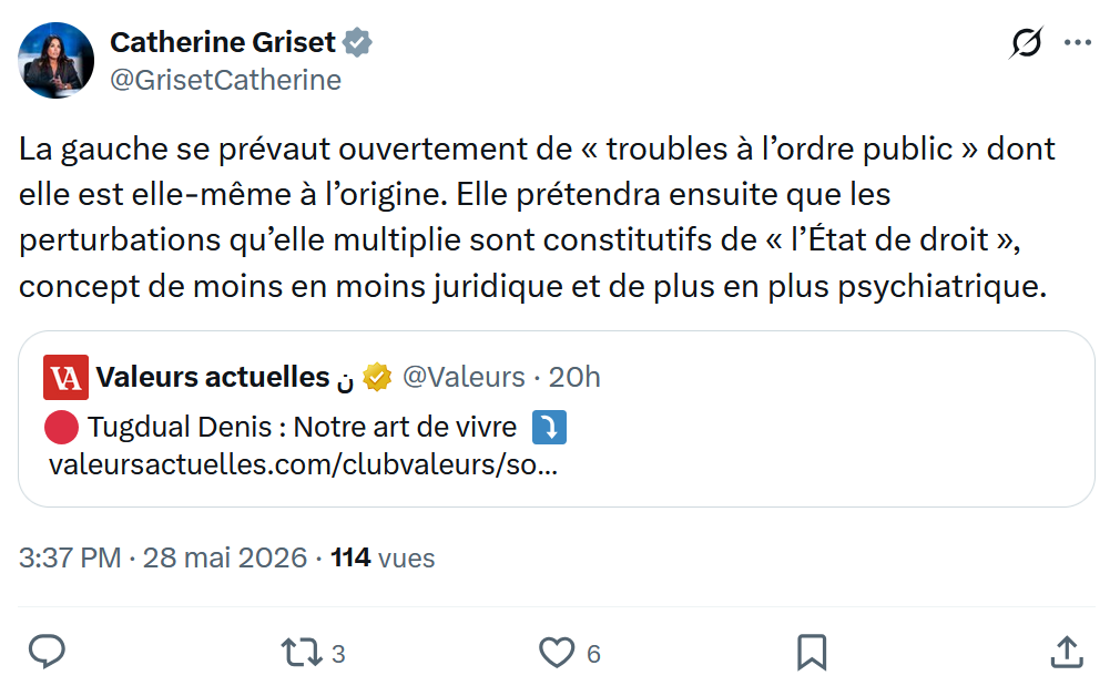 Catherine Griset: La gauche se prévaut ouvertement...