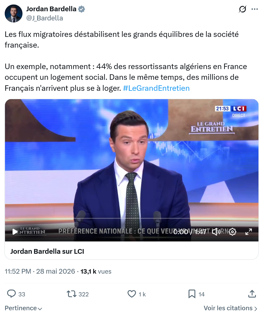 Jordan Bardella: Les flux migratoires déstabilisent les...