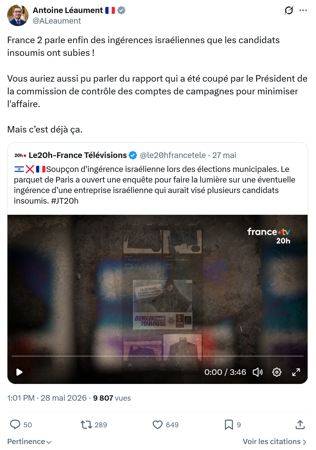 Antoine Léaument: France 2 parle enfin des...