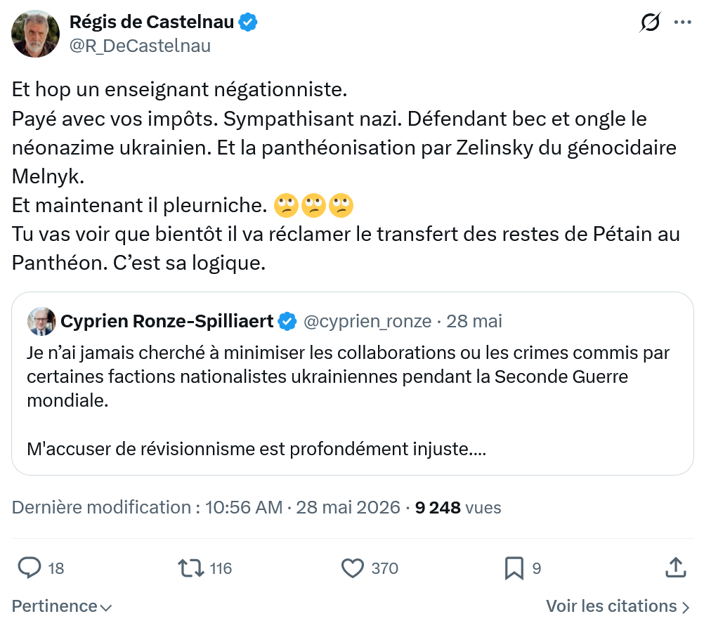 Régis de Castelnau: Et hop un enseignant négationniste...