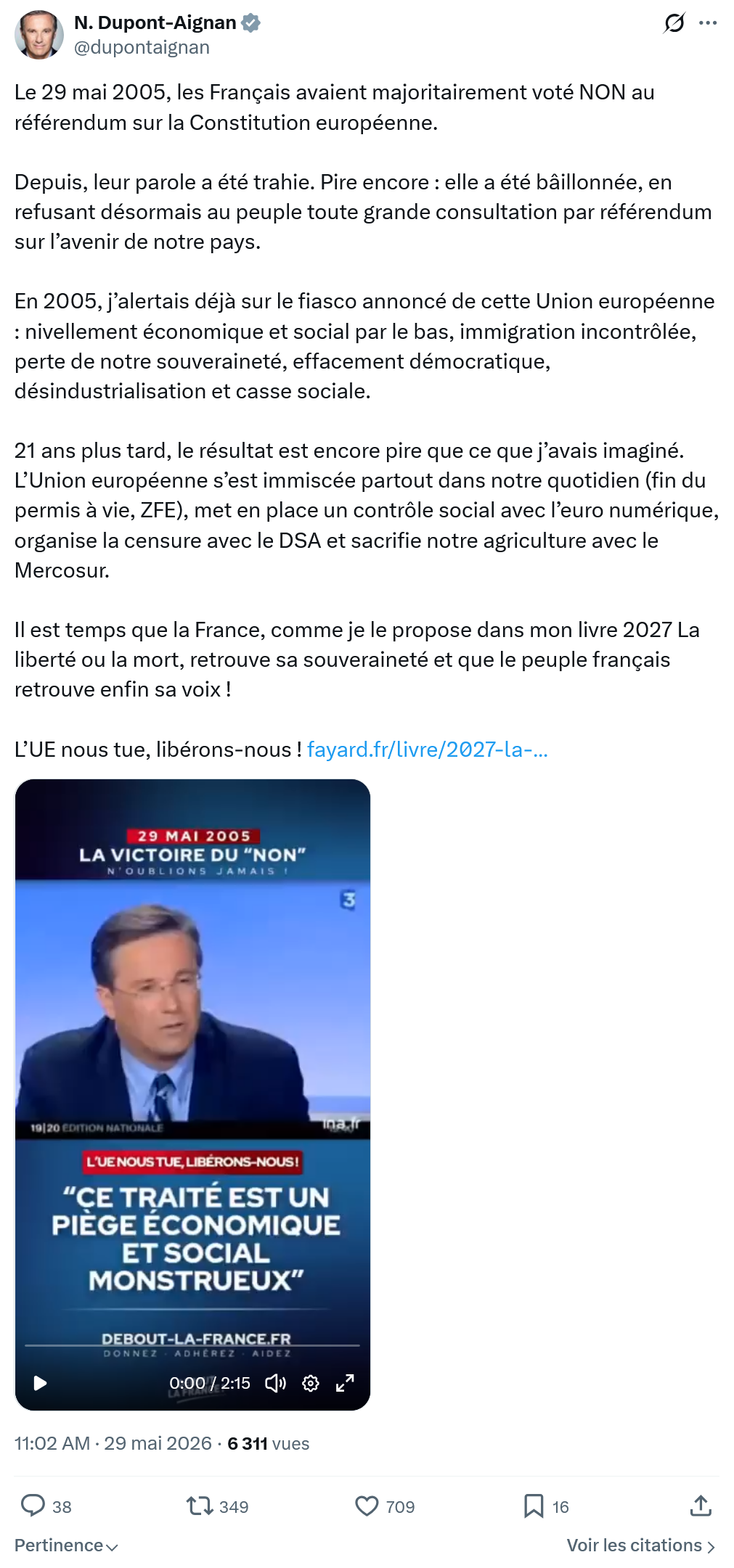 Nicolas Dupont-Aignan: Le 29 mai 2005…