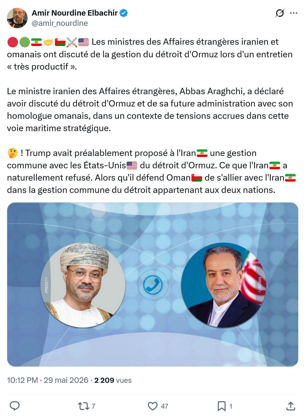 Amir Nourdine Elbachir: Les ministres des Affaires étrangères iranien…