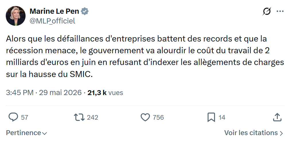 Marine Le Pen: Alors que les défaillances d'entreprises…