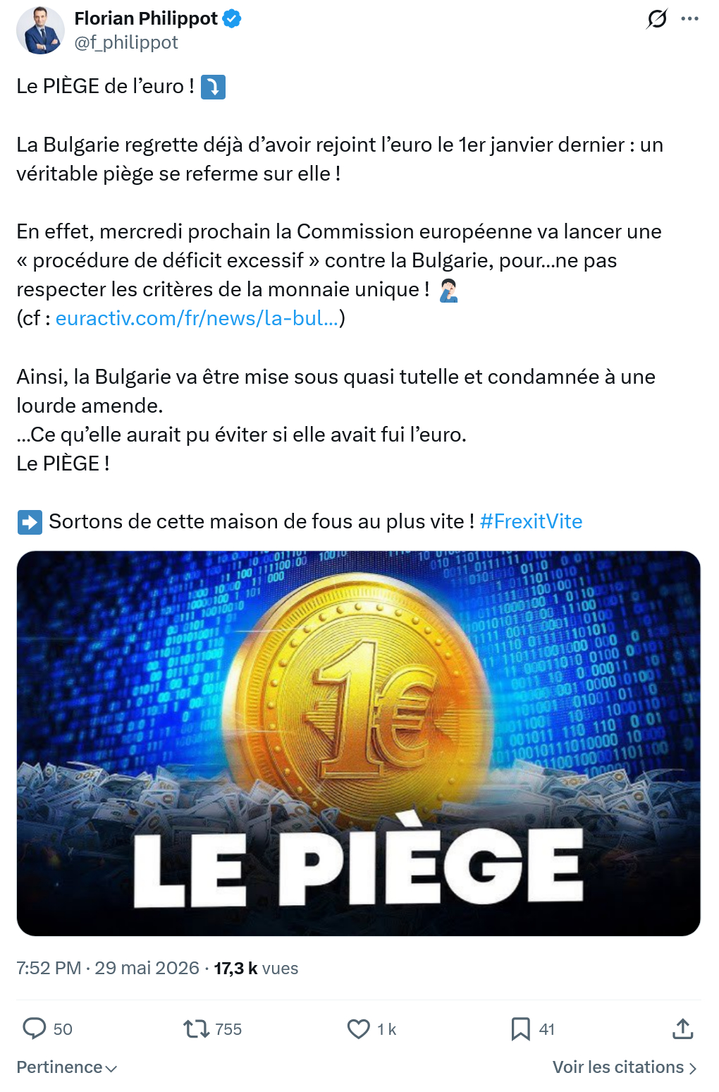 Florian Philippot: Le PIÈGE de l’euro !…