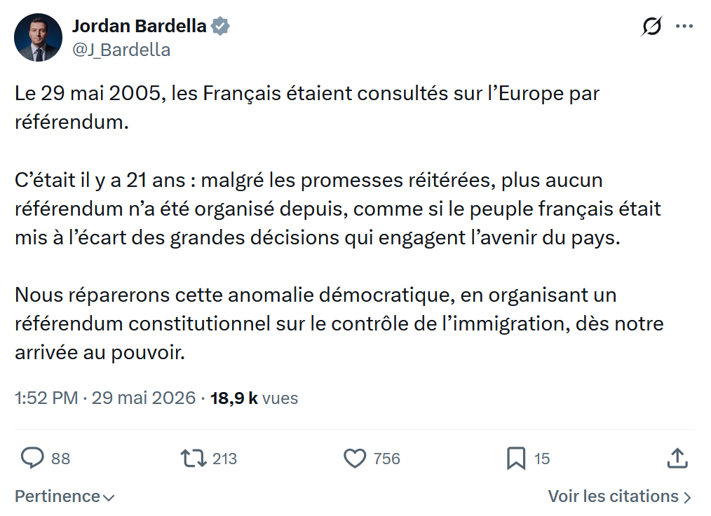 Jordan Bardella: Le 29 mai 2005…