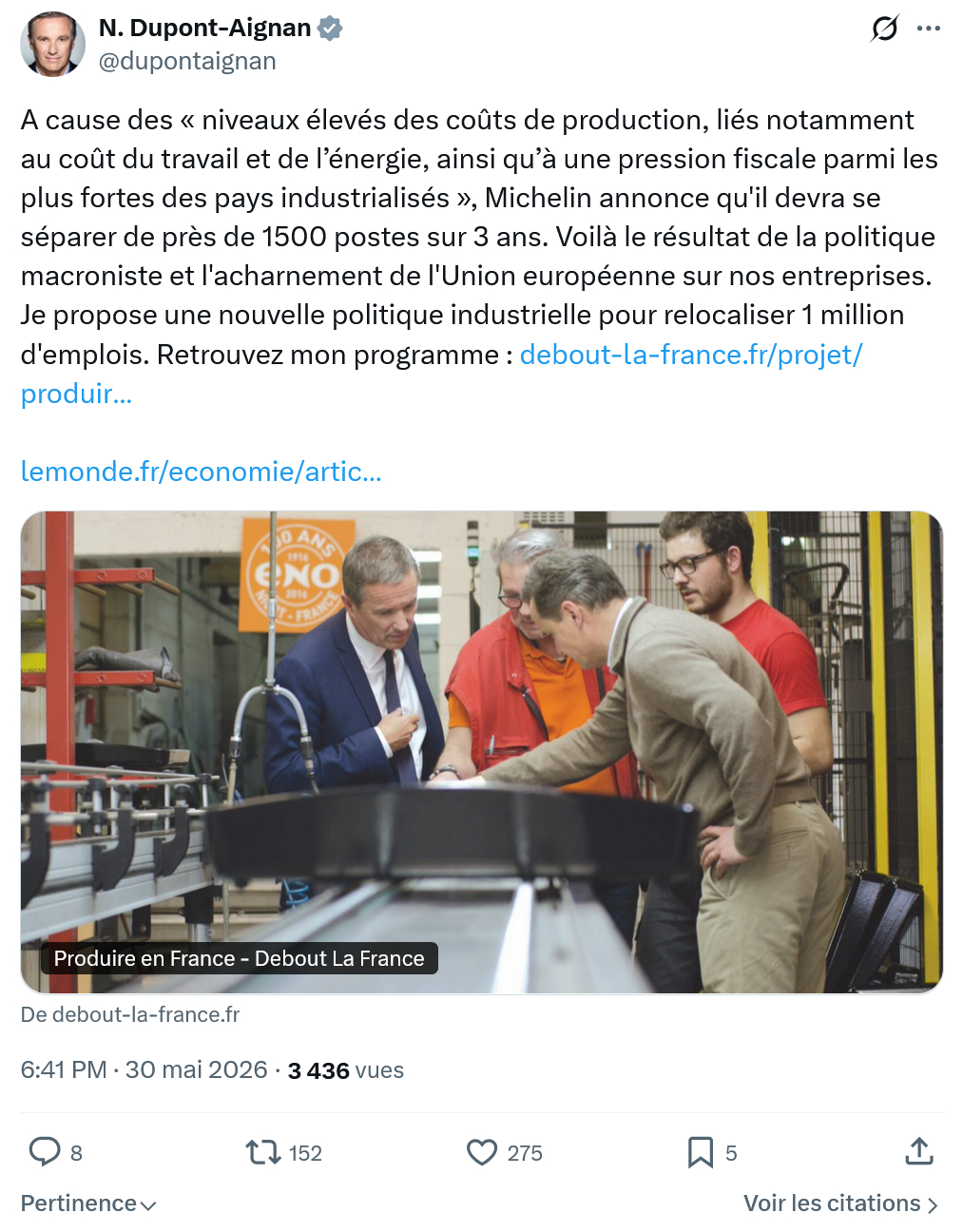 Nicolas Dupont-Aignan: A cause des…