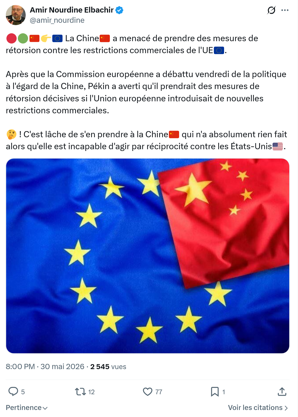 Amir Nourdine Elbachir: La Chine a menacé de prendre des mesures…