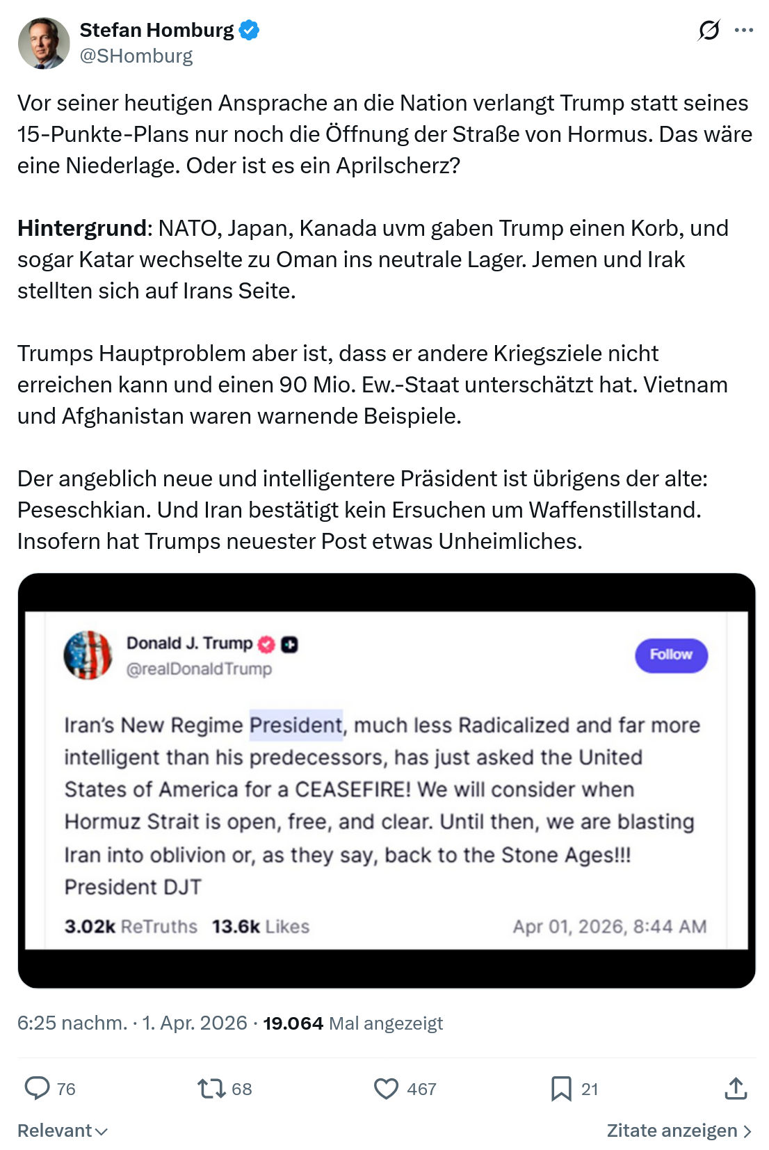 Stefan Homburg: Vor seiner heutigen Ansprache an die Nation…