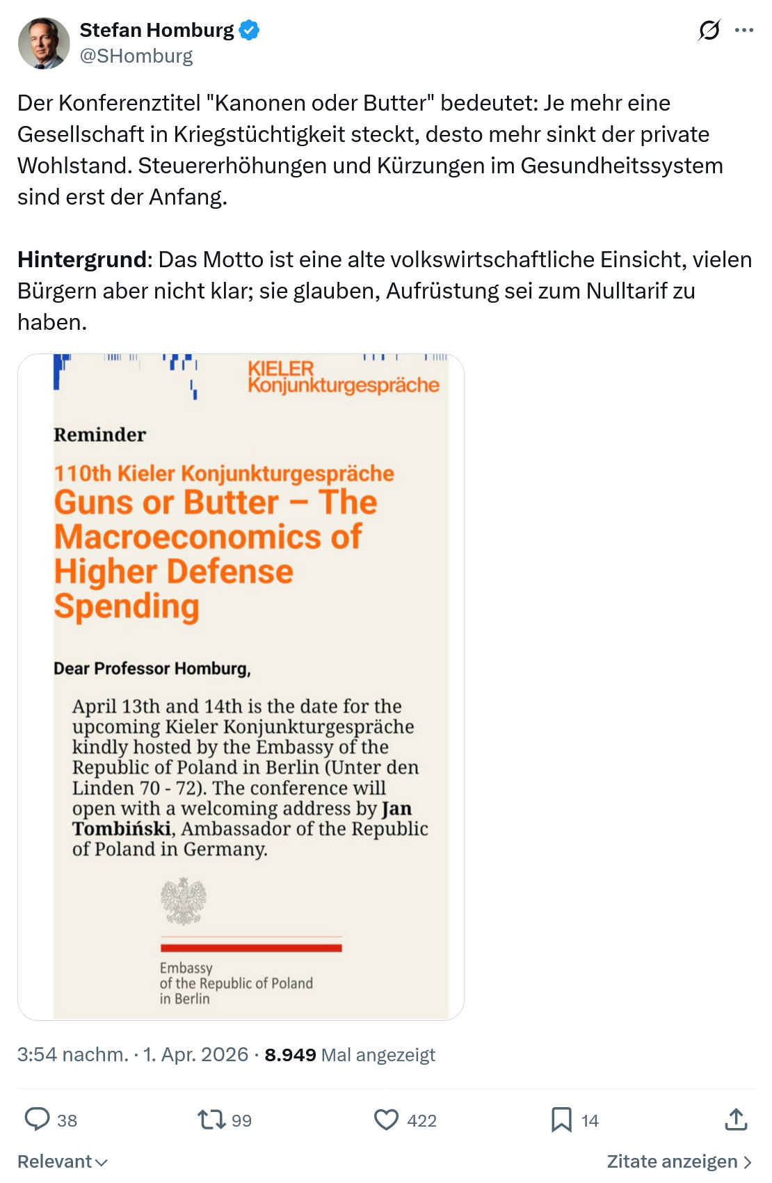Stefan Homburg: Der Konferenztitel "Kanonen oder Butter" bedeutet…