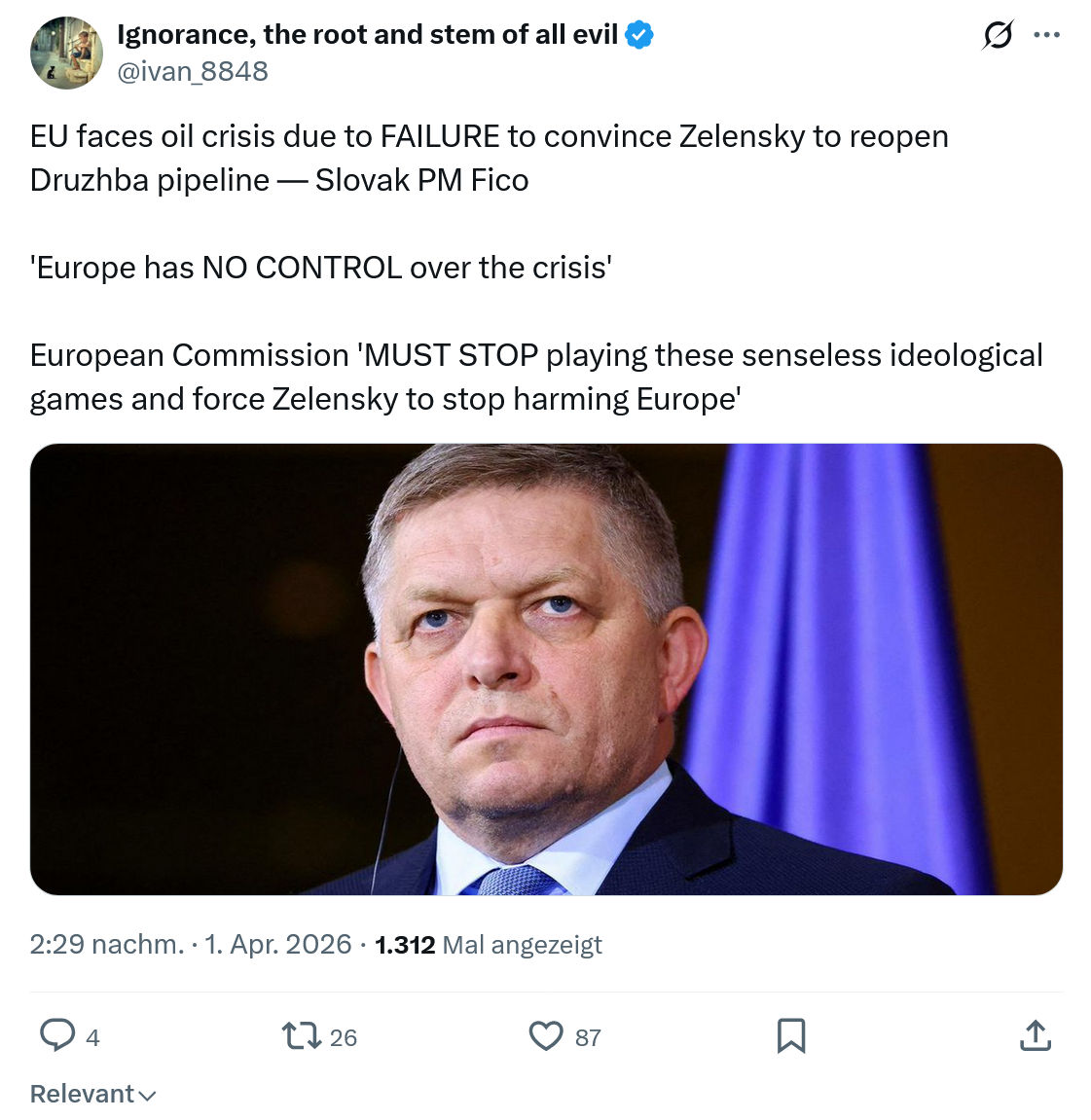 ivan Ignorance: EU faces oil crisis due to FAILURE…