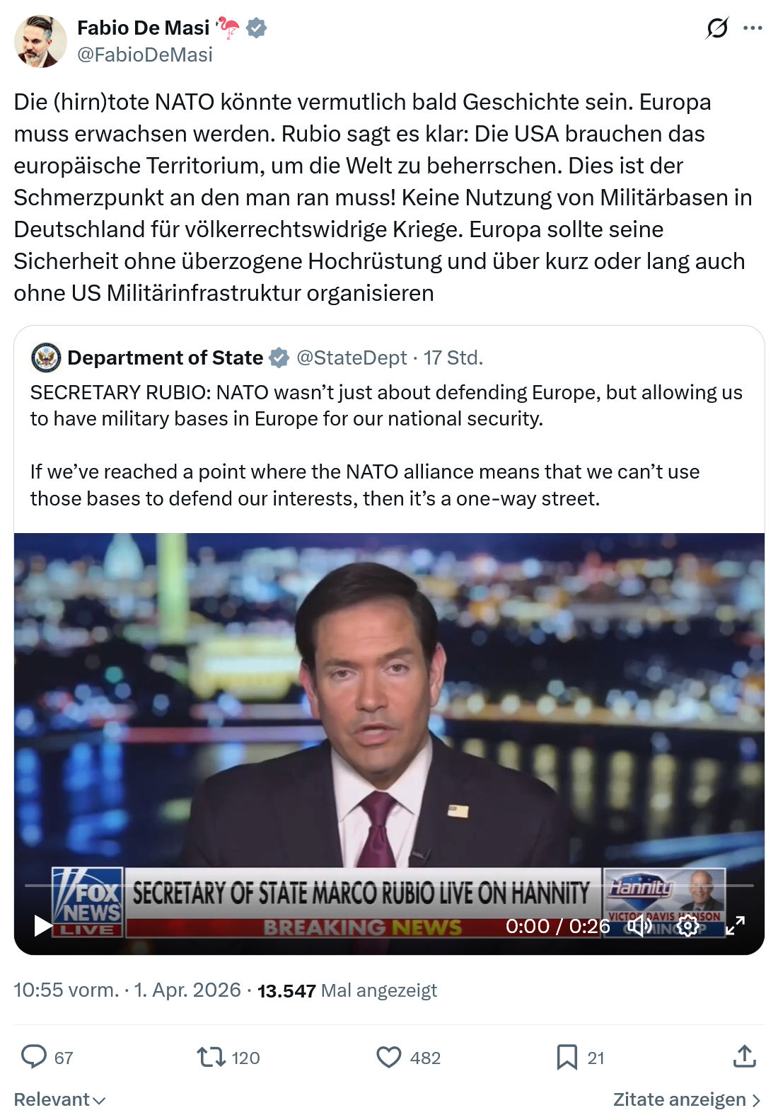 Fabio De Masi: Die (hirn)tote NATO könnte vermutlich…